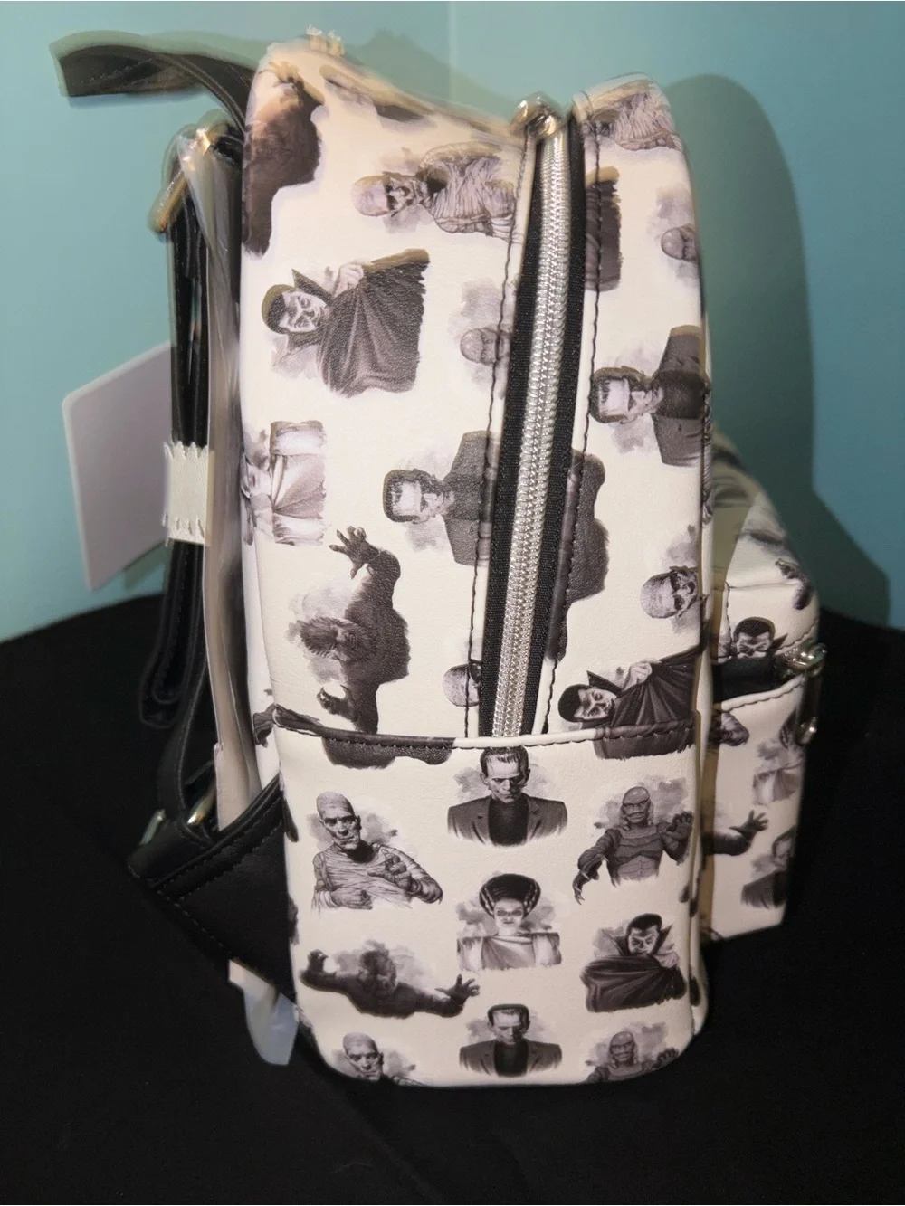 Loungefly Black & White Monsters Mini Backpack NWT